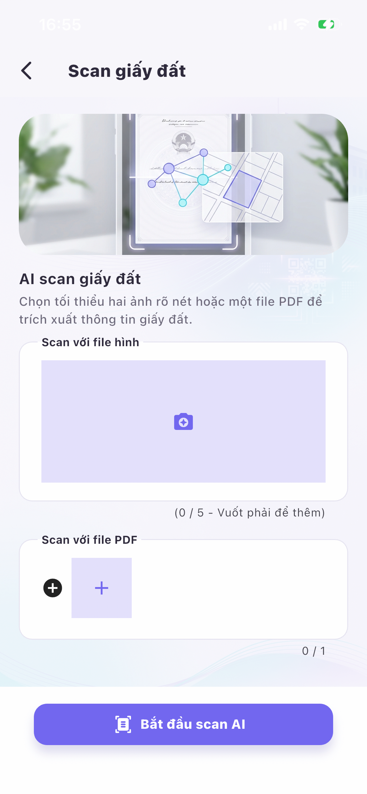 Mở màn hình scan giấy đất bằng hình hoặc PDF.